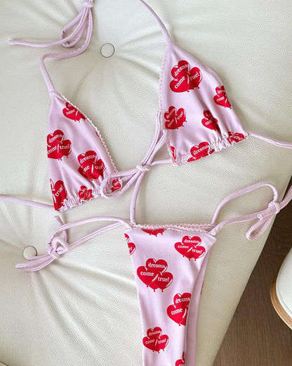 Women's love letter printed string bikini set