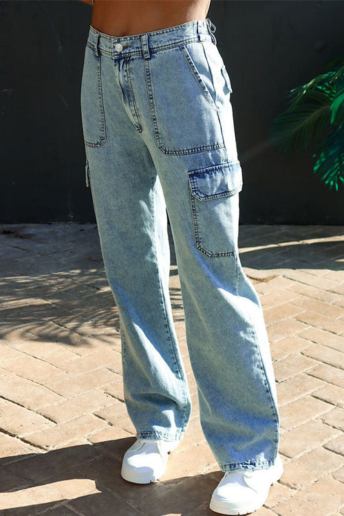 Margovil Distressed Pockets Denim Cargo Pants