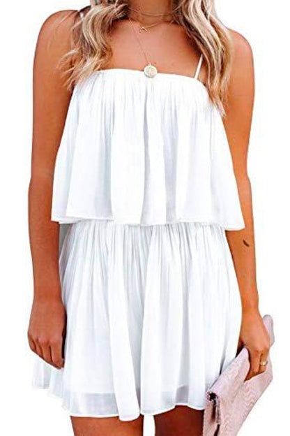 Margovil Solid Waisted Ruffle Pleated Cami Shorts Romper