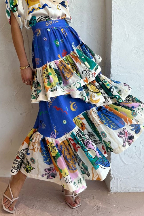 Margovil Graffiti Printed Ruffle Layered Skirt