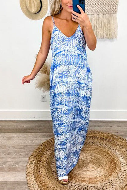 Margovil U Neck Tie Dye Maxi Cami Beach Dress