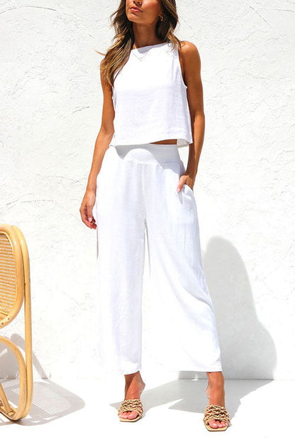 Margovil Buttons Tank Top and Pockets Wide Leg Crop Pants Set