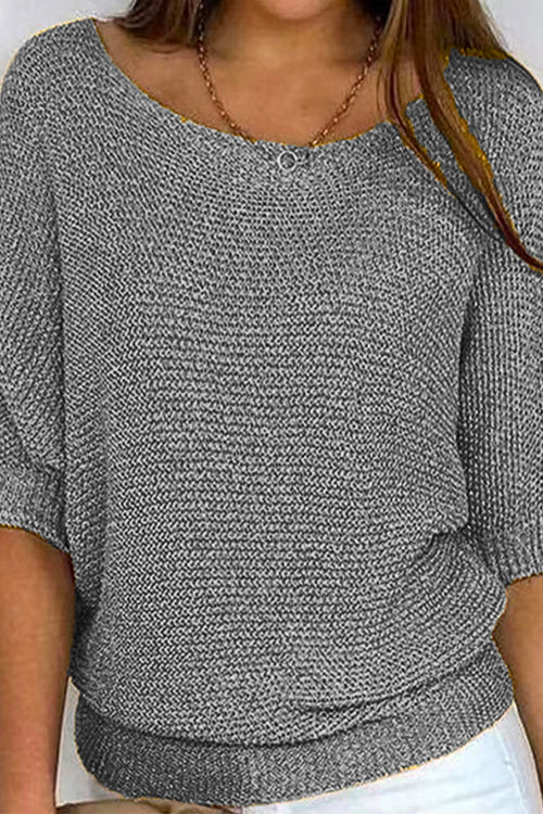 Margovil Round Neck 3/4 Sleeves Basic Knitting Sweater