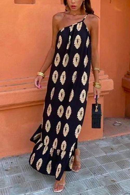 Margovil Tie Knot One Shoulder Boho Printed Maxi Vacation Dress