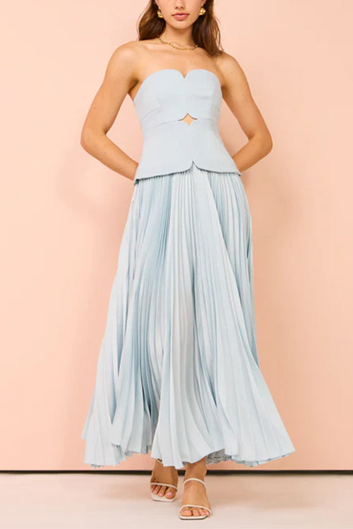 Margovil Strapless Tube Cut Out Pleated Maxi Swing Dress