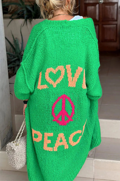 Cardigan long ouvert sur le devant Margovil à motif Love and Peace (en 5 couleurs)