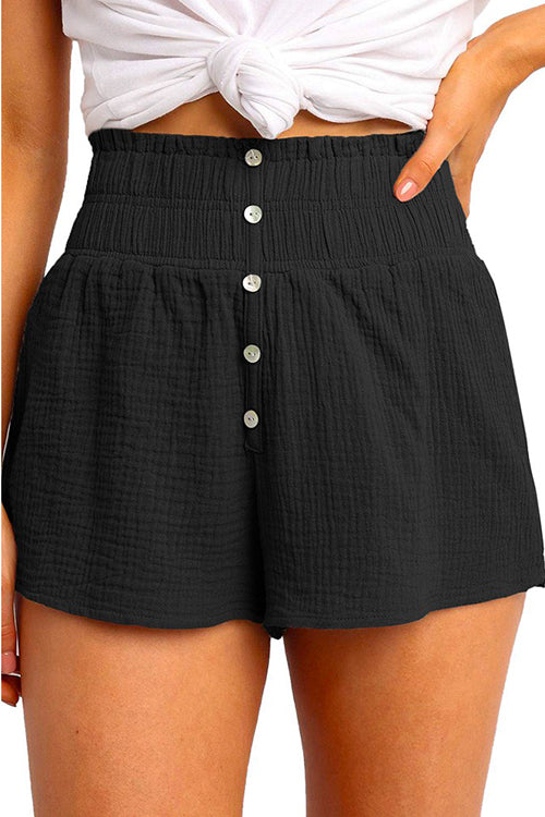 Margovil Buttons Frilled High Waist Solid Shorts