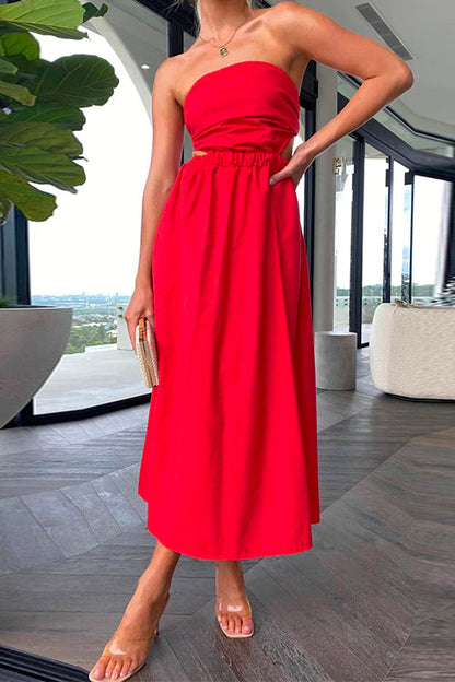 Margovil Off Shoulder Backless Cut Out Waist Maxi Swing Dress