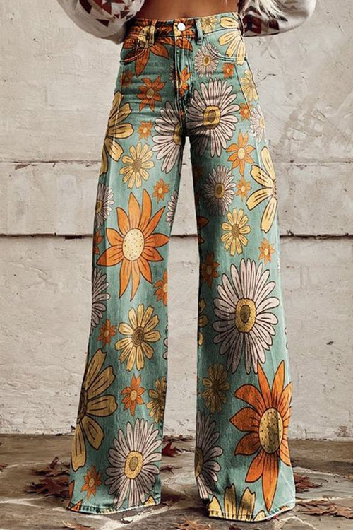 Margovil Vintage Floral Print Wide Leg Pants