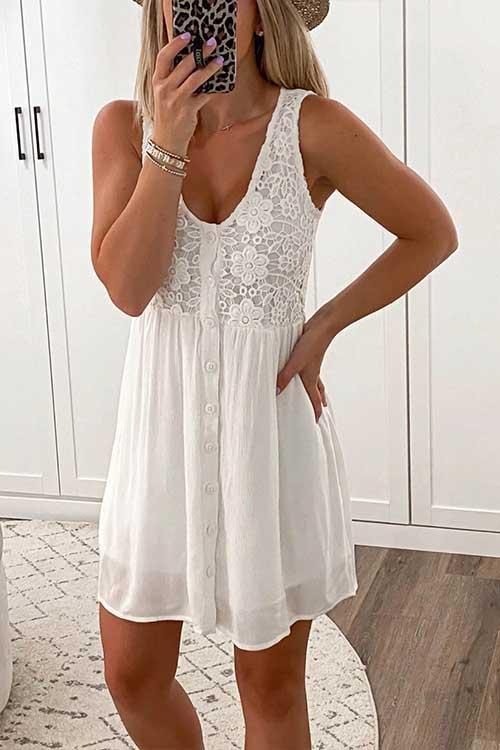 Margovil Lace Floral Buttons Swing Tank Dress