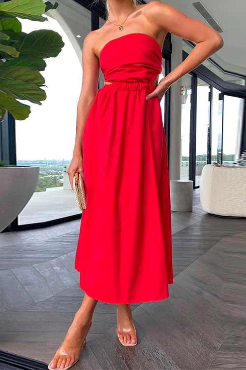 Margovil Off Shoulder Backless Cut Out Waist Maxi Swing Dress