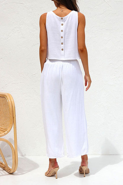 Margovil Buttons Tank Top and Pockets Wide Leg Crop Pants Set