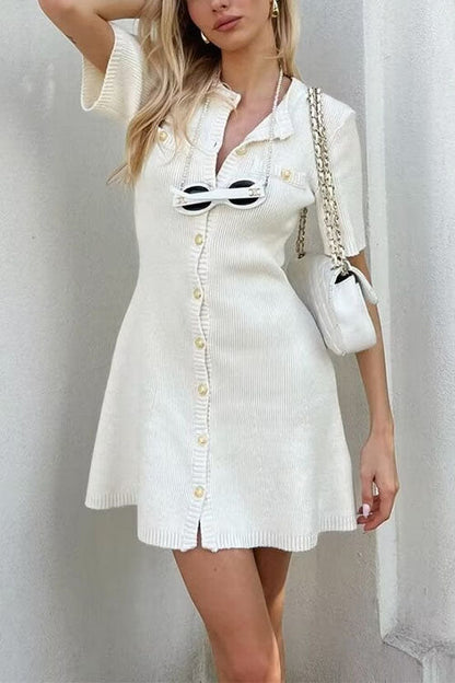 Margovil Short Sleeves Button Down Mini Knit Dress