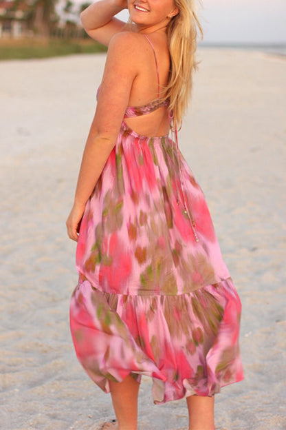 Margovil V Neck Open Back High Waist Tie Dye Maxi Vacation Dress