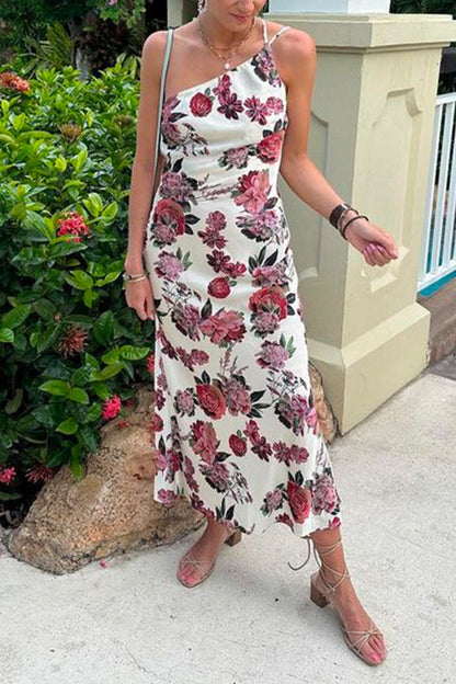 Margovil One Shoulder Backless Floral Maxi Cami Dress