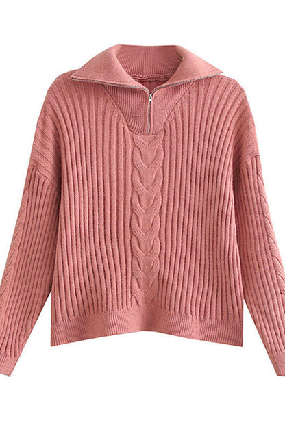 Margovil Zipper Up Turtleneck Cable Knit Warm Sweater