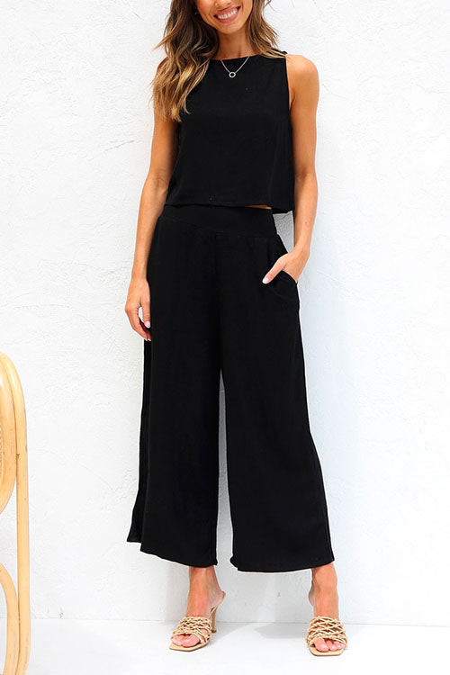 Margovil Buttons Tank Top and Pockets Wide Leg Crop Pants Set