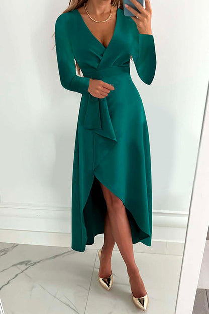 Margovil Wrap V Neck Waisted Split Wedding Guest Midi Dress