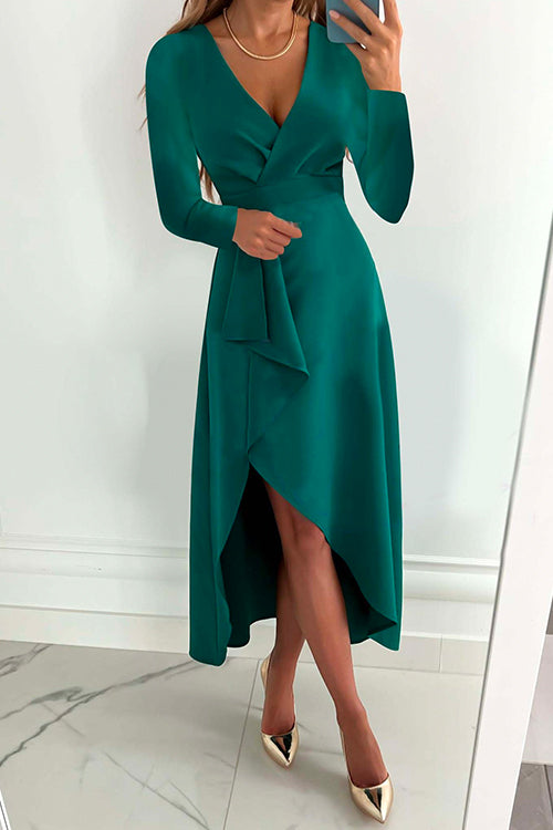 Margovil Wrap V Neck Waisted Split Wedding Guest Midi Dress