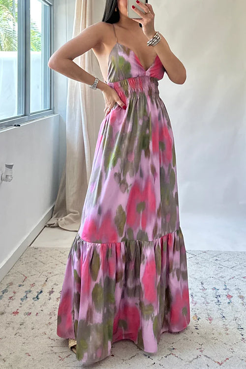 Margovil V Neck Open Back High Waist Tie Dye Maxi Vacation Dress