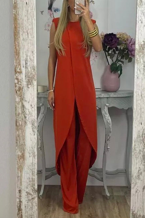 Margovil Chic Tulip Hem Sleeveless Long Top Wide Leg Pants Set