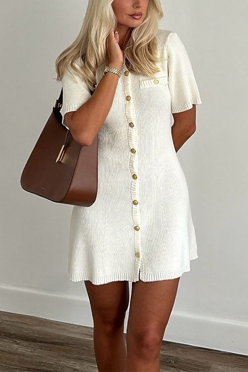 Margovil Short Sleeves Button Down Mini Knit Dress