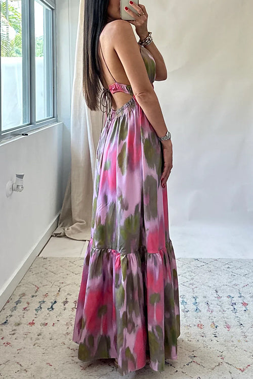 Margovil V Neck Open Back High Waist Tie Dye Maxi Vacation Dress