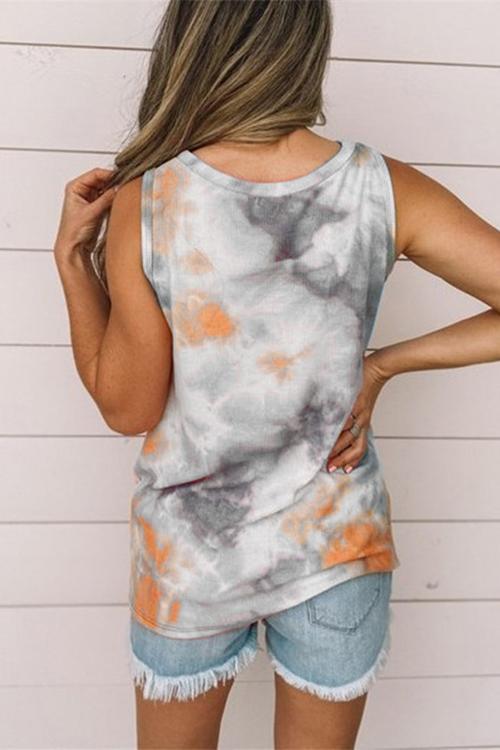 Margovil Tie Dye Twist Knot Front Sleeveless Top