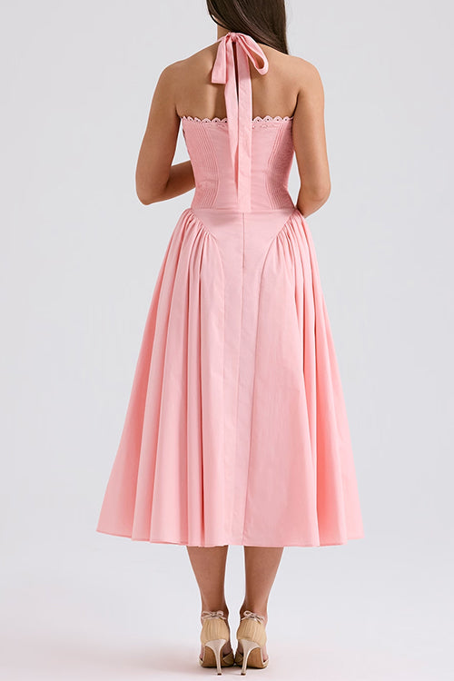 Margovil Bow Knot Halter Lace-up Swing Midi dress