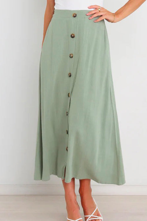 Margovil Button Down Pockets A-line Long Skirt