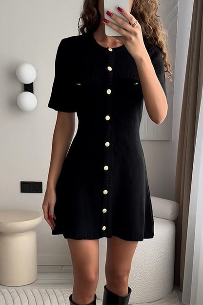 Margovil Short Sleeves Button Down Mini Knit Dress