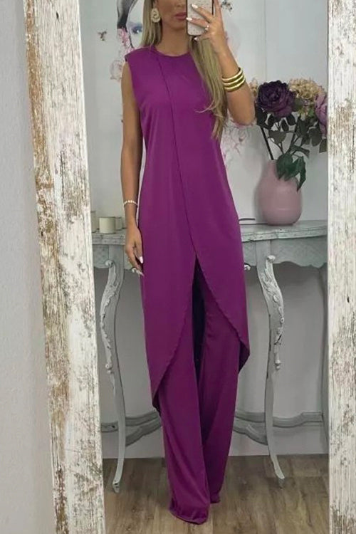 Margovil Chic Tulip Hem Sleeveless Long Top Wide Leg Pants Set