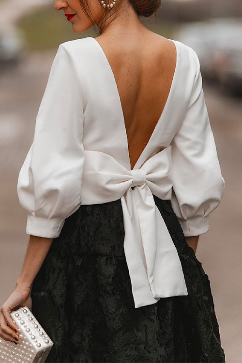 Chic 3/4 Sleeves Backless Bow Knot Top