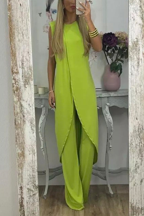 Margovil Chic Tulip Hem Sleeveless Long Top Wide Leg Pants Set