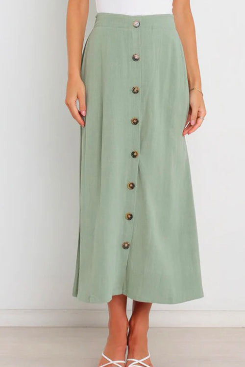 Margovil Button Down Pockets A-line Long Skirt