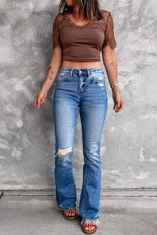 Margovil Distressed Bell Bottoms Ripped Jeans