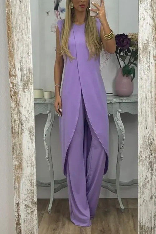 Margovil Chic Tulip Hem Sleeveless Long Top Wide Leg Pants Set