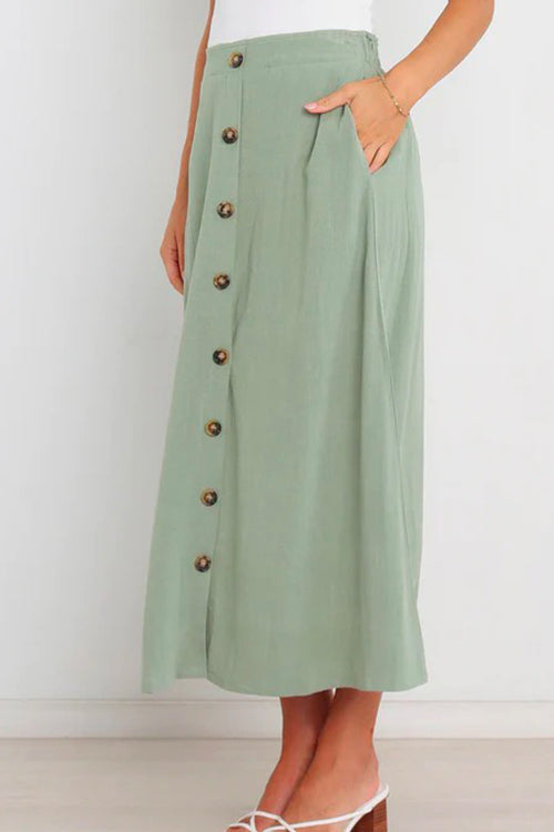 Margovil Button Down Pockets A-line Long Skirt