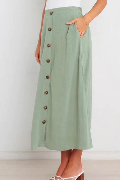 Margovil Button Down Pockets A-line Long Skirt