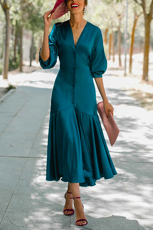 V Neck Button Down Ruffle Swing Kimono Dress or Cardigan