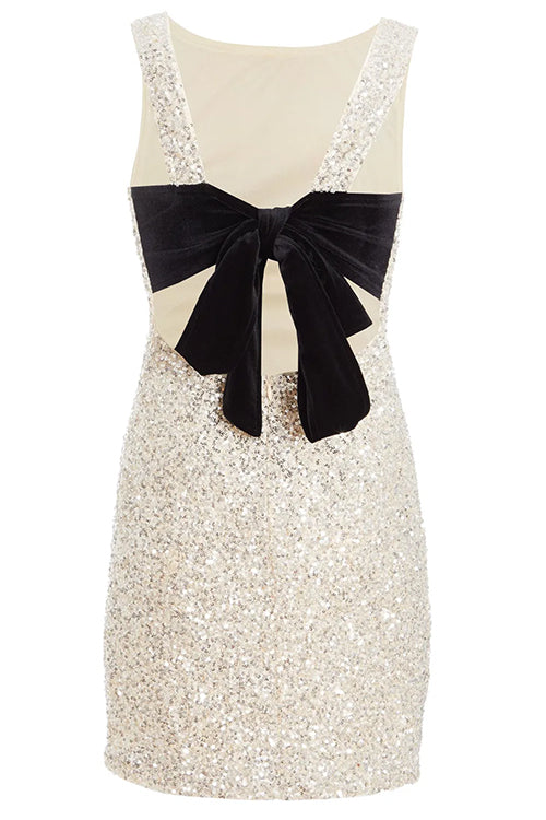 Sleeveless Bow Back Cut Out Sequin Mini Dress