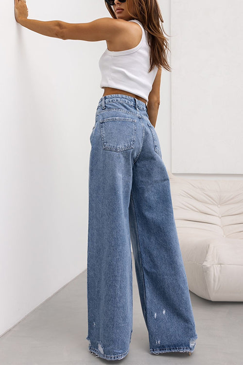 Margovil Distressed Wide Leg Ripped Denim Pants