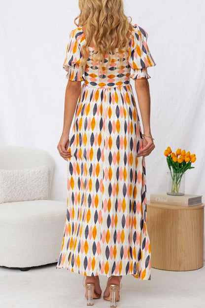 Bow Knot Front Printed Swing Maxi Holiday Dress