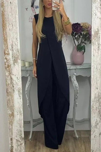 Margovil Chic Tulip Hem Sleeveless Long Top Wide Leg Pants Set