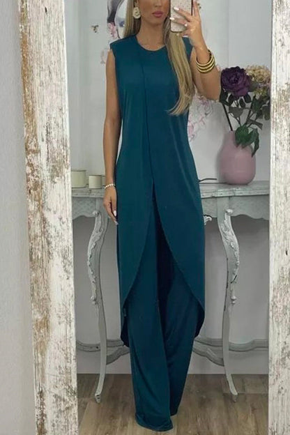 Margovil Chic Tulip Hem Sleeveless Long Top Wide Leg Pants Set