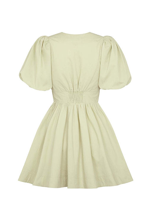 Margovil Deep V Neck Puff Sleeves Bow Knot Swing Dress