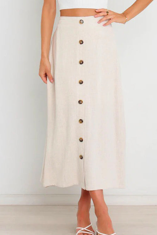 Margovil Button Down Pockets A-line Long Skirt