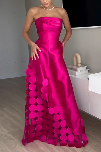 Margovil – Trägerloses, tailliertes Maxi-Partykleid mit Tupfen-Applikationen