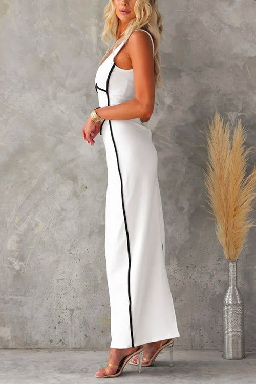 Margovil Backless Color Block Knit Sleeveless Maxi Dress