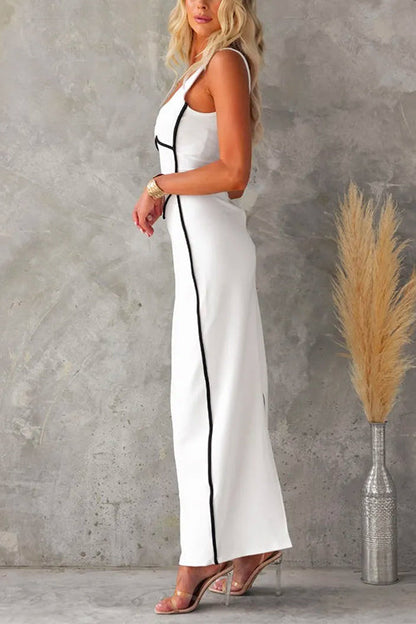 Margovil Backless Color Block Knit Sleeveless Maxi Dress